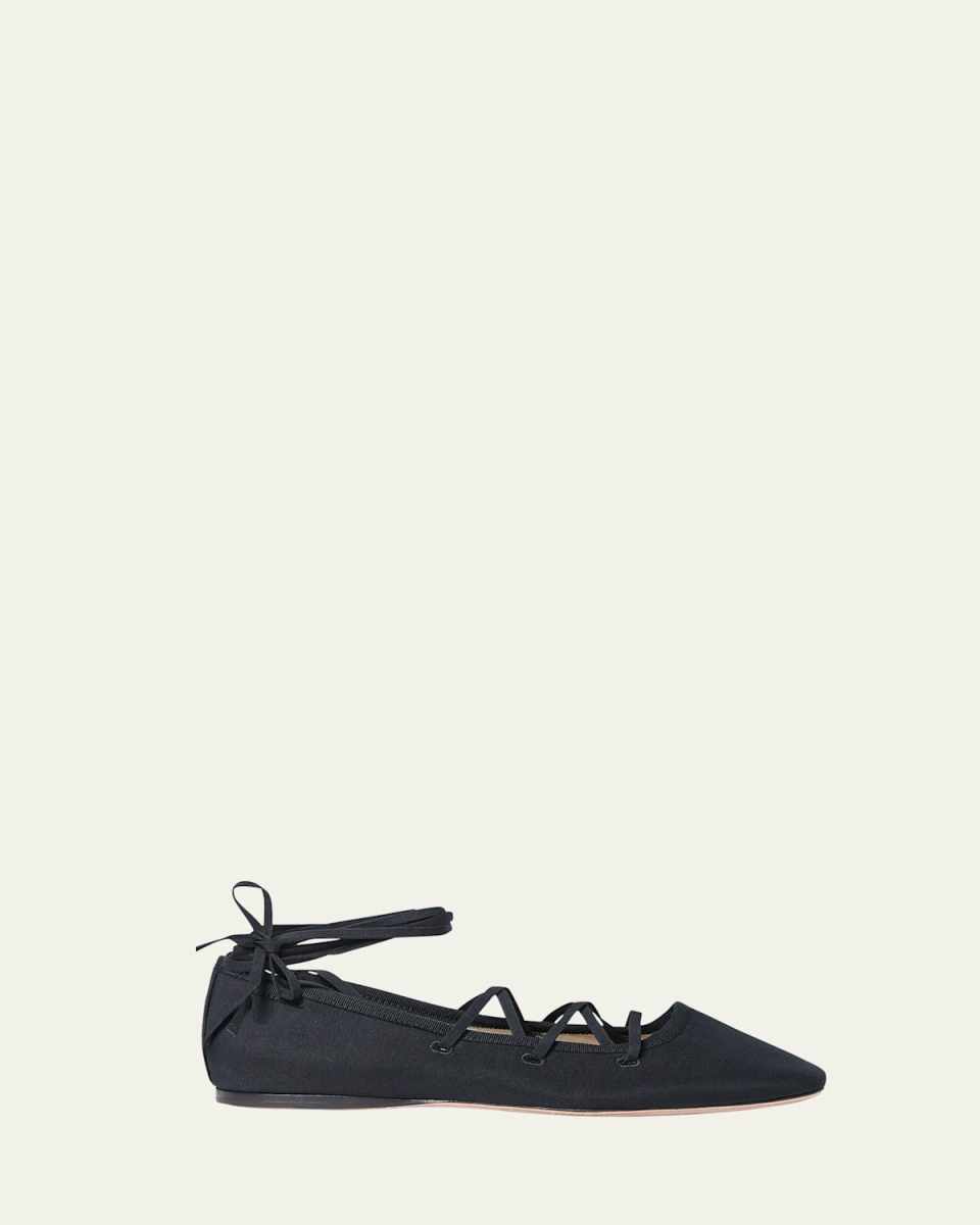 Louisa Satin Lace-Up Ballerina Flats